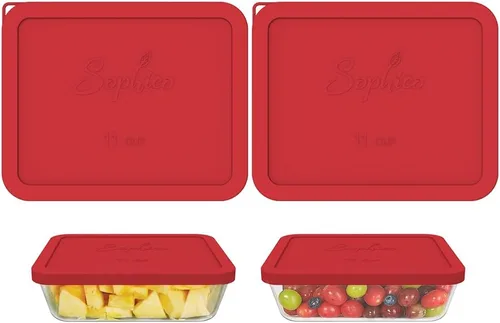 Vista 13 de SOPHICO 7212-PC - Tapas rectangulares de silicona para vidrio Pyrex (11 tazas) Silicona de grado alimenticio, a prueba de fugas, tapas herméticas