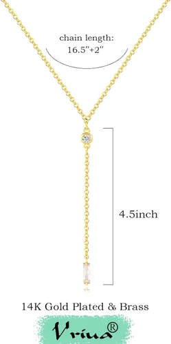 Vista 4 de VRIUA Gold Necklace for Women, Dainty Gold Necklace 14K Gold Plated Lariat Pearl Y-Shaped Necklace Layered Bead Chain Diamond Drop Necklaces