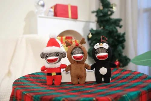 Vista 5 de Plushland Juguetes de peluche de Navidad, lindo calcetín suave Sockiez mono decoración de árbol de Navidad, bonito regalo de Navidad, adorno