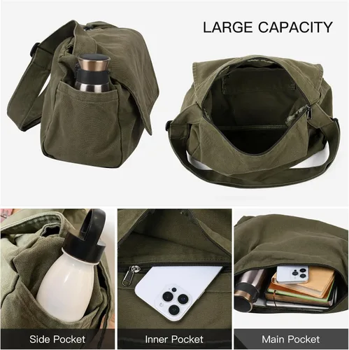 Vista 2 de ChuLian Bolsa de mensajero para mujeres y hombres, de lona, bolsa de viaje, estilo hobo, casual, bandolera, bolsa de hombro