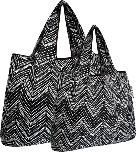 Vista 9 de allydrew Bolsas de comestibles reutilizables de nailon plegables grandes y pequeñas, juego de 2