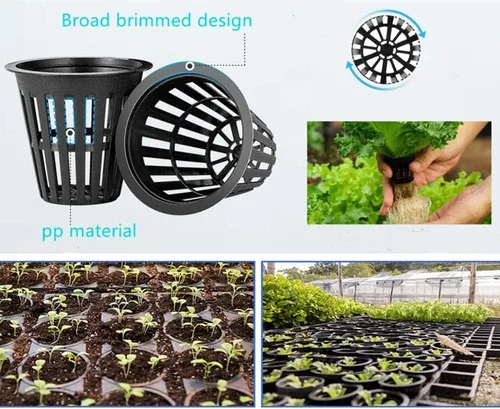 Vista 2 de 50 PCS Copas de Red de Malla Ranurada para Jardín de 2 Pulgadas, Macetas de Copas de Red Redondas Resistentes para Hidroponía, Malla Ranurada