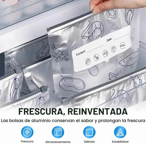 Vista 3 de 2026 Nuevas Bolsas de Almacenamiento Sellables de Aluminio Reutilizables, Bolsas de Zipper de Vacío Reajustables con Etiqueta y Cierre
