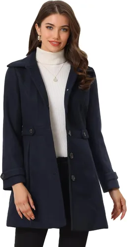 Vista 12 de Abrigo clásico de invierno con bolsillos de Allegra K para mujer; chaquetón de botonadura sencilla Verde militar