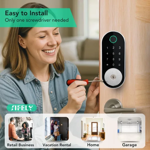 Vista 8 de Cerradura inteligente incorporada con huella dactilar y WiFi con teclado – Cerradura sin llave para el hogar, Airbnb, alquiler, niños/mayores