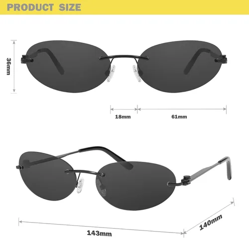Vista 5 de mosanana Y2K - Gafas de sol ovaladas para mujeres y hombres, mod. Hacker