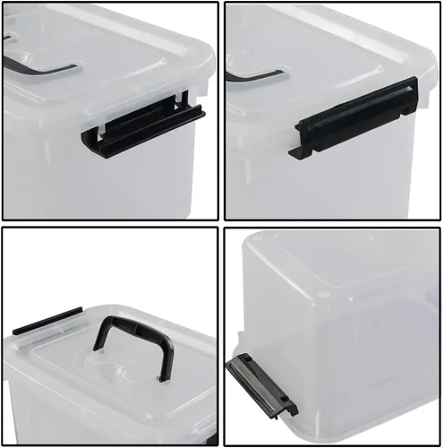 Vista 3 de Begale Contenedor pequeño de plástico de 5 cuartos de galón, caja de pestillo transparente con pestillos y 4 unidades Secure Side Latches & Top