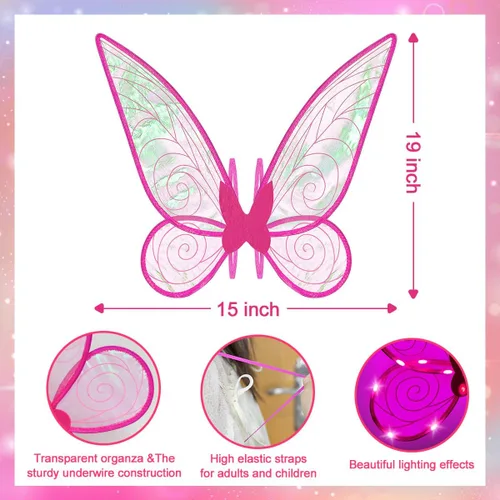 Vista 6 de quescu Alas de hadas iluminadas para adultos, alas de mariposa LED para niñas y mujeres, disfraz de Halloween, regalos para niños