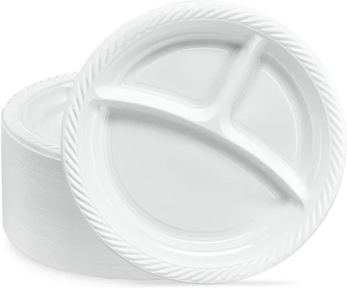 Vista 12 de PLASTICPRO Platos redondos de plástico de 7 pulgadas para microondas, desechables, color blanco, vajilla de 100
