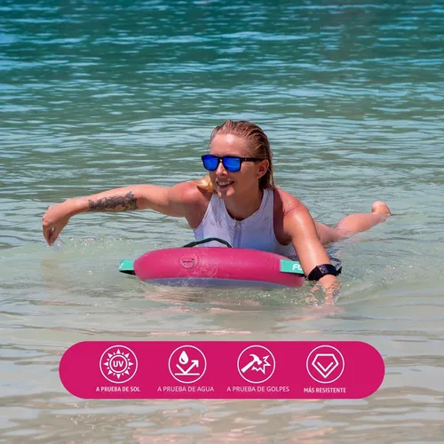 Vista 6 de FunWater Body Board - Tabla de cuerpo de playa - Tablero de PVC ultraligero para playa y piscina, con correas de muñeca envolventes, plegable