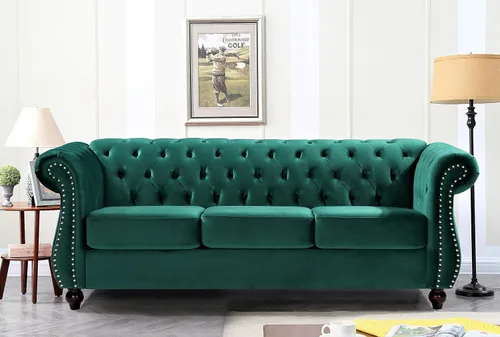 Vista 15 de Container Furniture Direct Feinstein - Sofá de terciopelo moderno Chesterfield para sala de estar con cabezas de clavos, acolchado de diamante