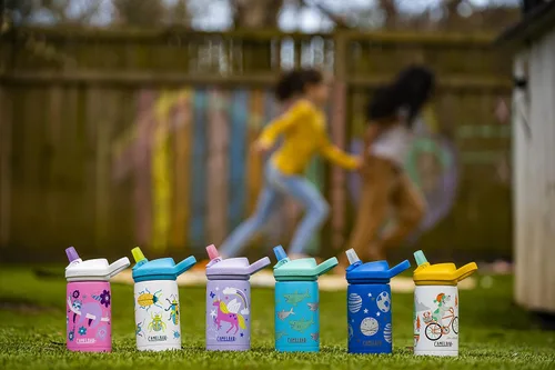Vista 6 de CamelBak Eddy+ Kids - Botella de agua con válvula de mordida y pajita aislada de acero inoxidable, perros en bicicleta, 12 onzas