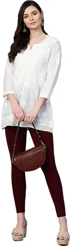 Vista 6 de Ada Blusa india de algodón Chikankari bordada a mano para mujer A391704 Blanco