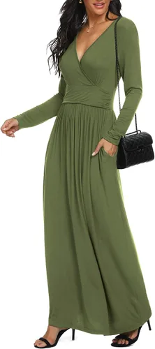 Vista 2 de LILBETTER - Maxi vestido informal, de manga larga, cuello en V, holgado, liso y largo para mujer