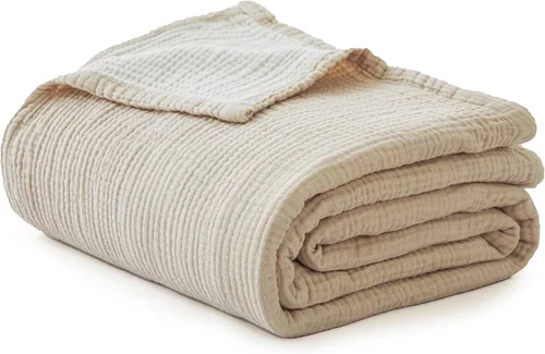 Vista 17 de Simple&Opulence - Manta de muselina 100 % algodón, transpirable ligera de 4 capas, manta suave de algodón para sofá, cama, camping, para todas
