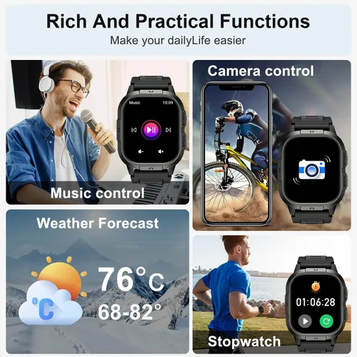 Vista 5 de Reloj inteligente para hombre con rastreador de fitness: impermeable, realiza/contesta llamadas, relojes digitales militares, corre, smartwatch