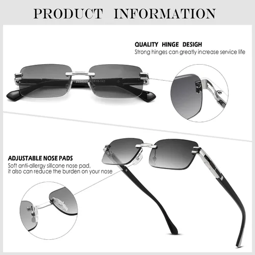 Vista 6 de Hycredi Rimless Rectangle Sunglasses for Women Men Frameless Small Square Shades Eyewear Tinted 90s Glasses