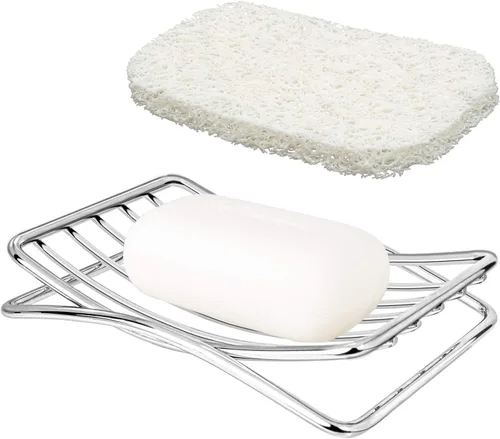Vista 10 de Jabonera GUUKAR de Acero Inoxidable para Barra de Jabón en Ducha y Baño, Jabonera Autodrenante con Soporte para Esponja para Fregadero de Cocina