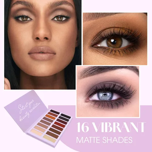 Vista 2 de Lamora Paleta de sombra de ojos - Paleta de maquillaje de ojos con 16 tonos mate altamente pigmentados - Vegano y mezclable
