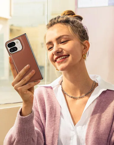 Vista 5 de Funda delgada de cuero para Pixel 9 Pro Fold (2024), sin protector de pantalla, soporte de carga inalámbrica, ultradelgada a prueba de golpes, funda