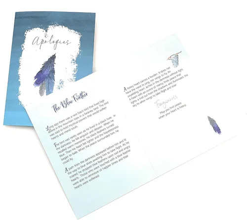 Vista 4 de Smiling Wisdom - Tarjeta de felicitación y plumas que simbolizan disculpas y perdón - Hombres Mujeres Familia de recién casados - Hecho a mano