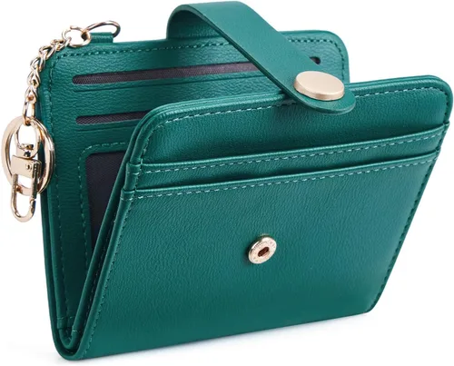 Vista 31 de POIUGOYA Billetera delgada para mujer, con bloqueo RFID, plegable, tarjetero con cremallera y bolsillo para monedas, ventana para identificación