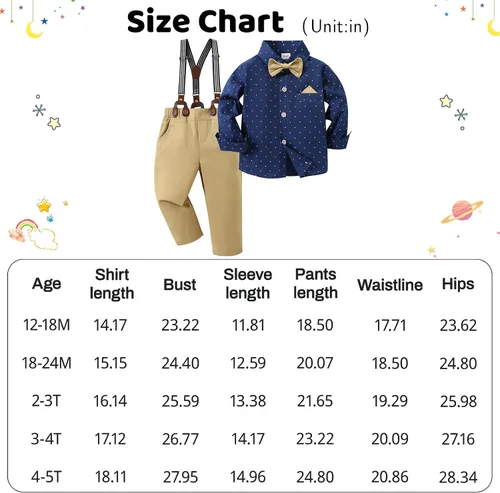 Vista 7 de nilikastta Trajes de ropa para niños, camisa de vestir con corbatín + pantalones con tirantes para niños grandes, trajes de boda para caballeros