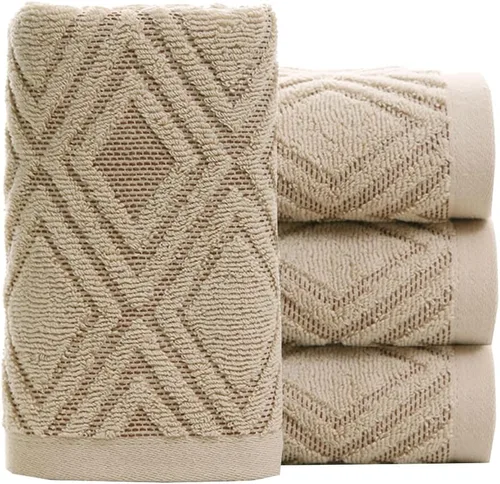 Vista 12 de Pidada Juego de 2 toallas de mano con patrón de diamante, 100% algodón, absorbentes, suaves, toallas decorativas para baño (beige marrón)