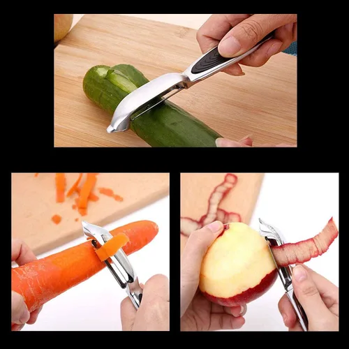 Vista 3 de FUHUY Peladores de verduras, manzanas para cocina, frutas, zanahorias, verduras, patatas, peladores de acero inoxidable en forma de Y