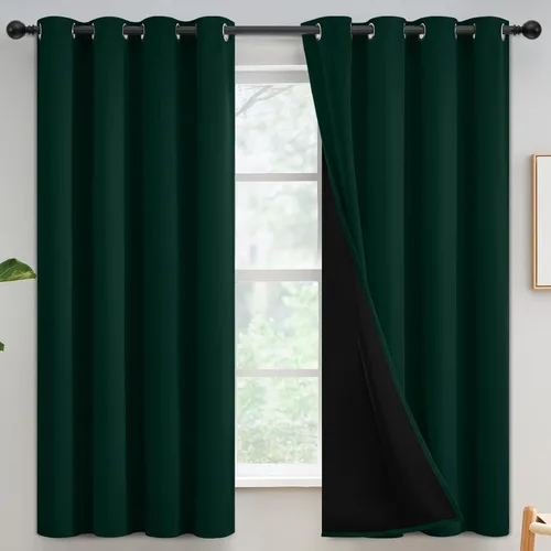Vista 21 de Yakamok Cortinas negras, cortinas de ventana con aislamiento térmico y eficiencia energética para dormitorio, cortinas opacas completas y cortinas