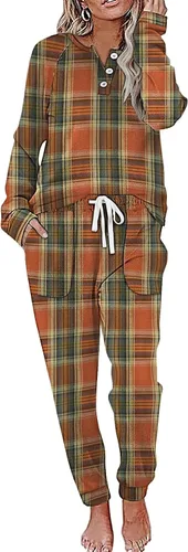 Vista 32 de Wiholl - Conjuntos de dos piezas para mujer: ropa cómoda con sudadera abotonada y pantalones deportivos con bolsillos