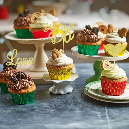 Vista 5 de 24 piezas de decoración para cupcakes con purpurina en forma de corazón de amor, matrimonio, aniversario, despedida de soltera, boda, compromiso