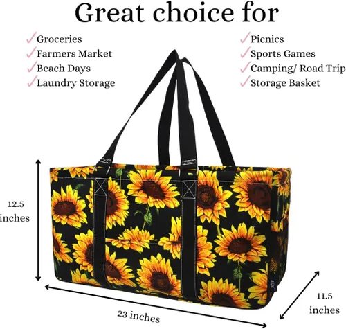 Vista 200 de NGIL Bolsa de comestibles reutilizable extra grande plegable de gran tamaño para comestibles, almacenamiento, picnic, playa, Estampado