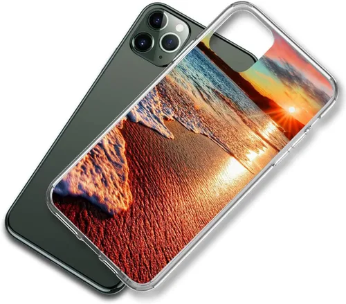 Vista 2 de Funda compatible con iPhone 12 y iPhone 12 Pro, increíble puesta de sol y playa, funda protectora transparente a prueba de golpes, delgada, suave