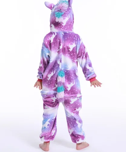 Vista 6 de Zorxu Disfraz de unicornio para niñas, disfraz de animal para Halloween, cosplay, unisex, regalos de Navidad para niños, caballo violeta, 10-12 años