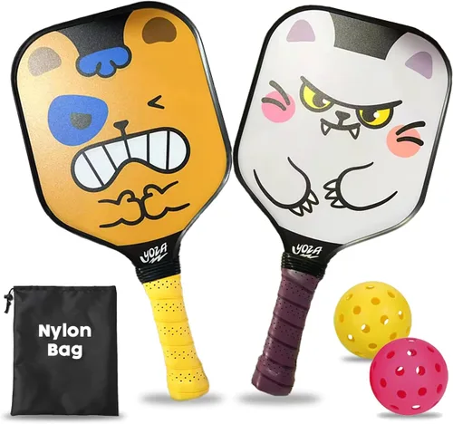 Vista 10 de Kids Pickleball Paddle Set of 2 - Includes 2 Pickleball Paddles with 2 Balls, Lightweight, Fiberglass, Better Control, Beginner Racket, Perfect