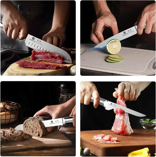 Vista 5 de imarku Juego de cuchillos de cocina japoneses de acero inoxidable de alto Marrón oscuro