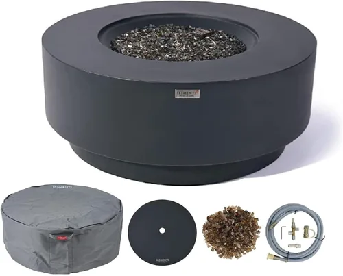 Vista 9 de AMS Chimenea Elementi Plus Nimes Mesa redonda de gas propano de hormigón gris oscuro (propano líquido)