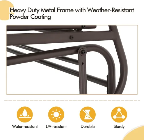 Vista 9 de Yaheetech Planeador de 2 asientos para exteriores con mesa central, sofá biplaza mecedora para patio con marco de metal resistente de malla Beige