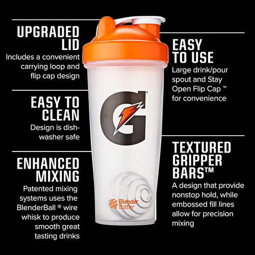 Vista 2 de Gatorade Botella agitadora para gimnasio, 28 onzas, plástico