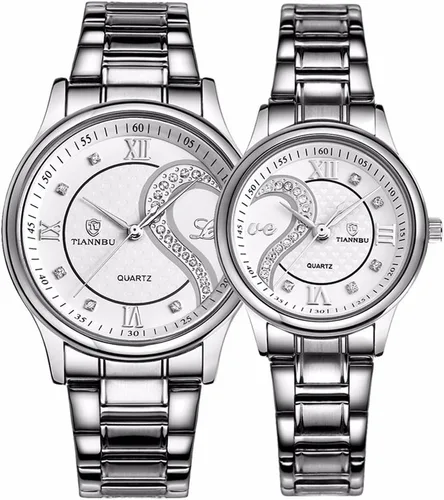 Vista 3 de Juego de 2 relojes de pulsera analógicos de cuarzo para hombre y mujer de San Valentín, para amantes
