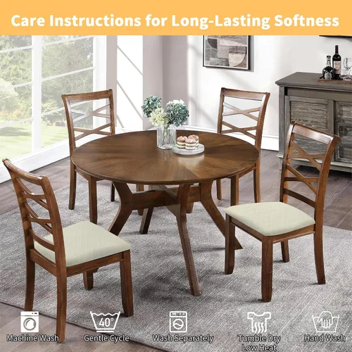 Vista 5 de Gute Fundas de asiento para silla, fundas de asiento para sillas de comedor con lazos, fundas elásticas de jacquard para sillas de comedor y cocina