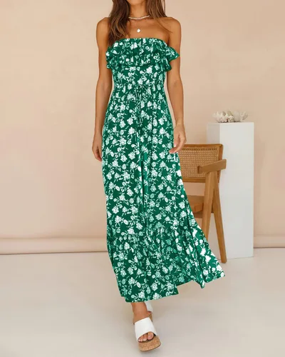 Vista 2 de Prettygrden - Overol casual de verano para mujer, con volantes, cuello cuadrado, lazo en la espalda, cintura alta, bohemio, floral, pierna ancha