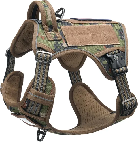 Vista 14 de Arnés táctico para perros medianos y grandes, control ajustable sin tirones con asa, chaleco reflectante resistente, talla XL Verde militar