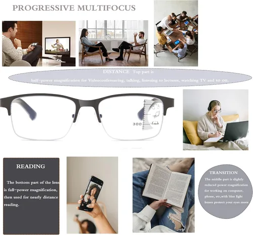 Vista 4 de 3 Pack Men Anti Blue Light Reading Glasses, Progressive & No Line Bifocal Readers