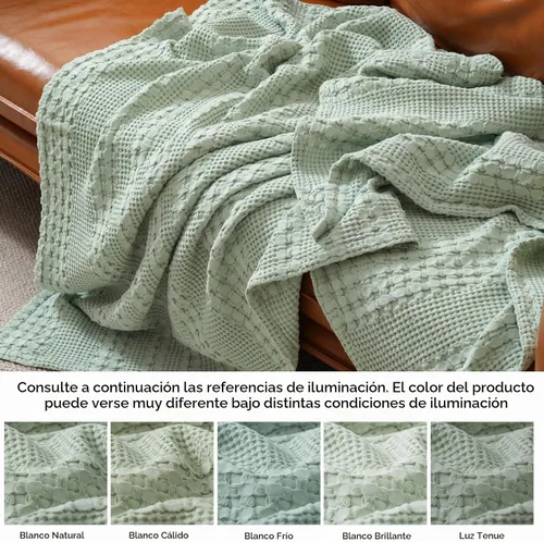Vista 6 de PHF - Manta de punto gofre 100% algodón King, suave, ligera, transpirable, acogedora, de verano, para cama, tejida, estética, decoración del hogar