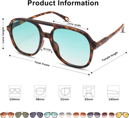 Vista 4 de Pro Acme Gafas de sol polarizadas estilo aviador cuadradas retro para mujer y hombre de los años 70, estilo vintage, doble puente, protección UV400