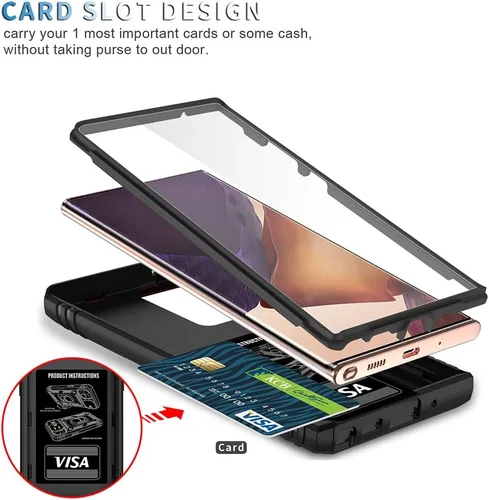 Vista 5 de Funda para Samsung Galaxy Note 20 Ultra 5G con ranura para tarjetero de cámara deslizante, grado militar, resistente, a prueba de golpes, funda