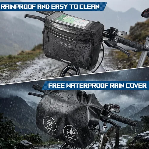 Vista 4 de WOTOW Bolsa para Manillar Delantero de Bicicleta - Bolsas de Canasta para Manillar de Bicicleta Grande Reflectante Impermeable Alforja