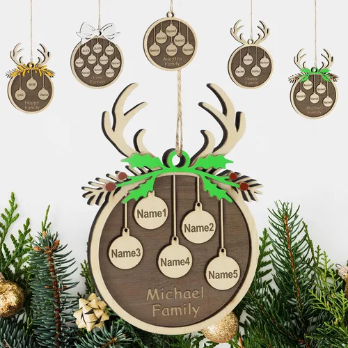 Vista 49 de Adornos de Navidad personalizados familiares de 1, 2, 3, 4, 5, 6, 7, 8, 9, 10, adornos de madera personalizados, decoraciones de Navidad, regalos